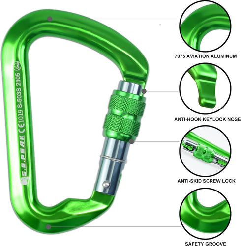 SEPEAK UIAA 30kN Locking Climbing Carabiner, Heavy Duty Screwgate Clip for Outdoor Climbing, Mountaineering, Camping