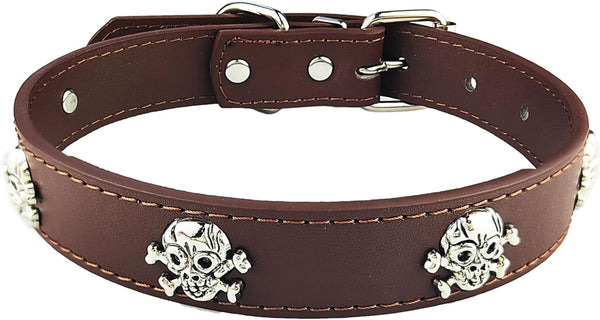 New Skull Dog Collar, Skeleton Design Pet Collar for Dogs and Cats, Brown Medium, Fits Neck Girth 11.5" to 13.5"