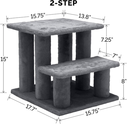 Furhaven Steady Paws Multi-Step Pet Stairs for High Beds & Sofas, Gray, 3-Step Design