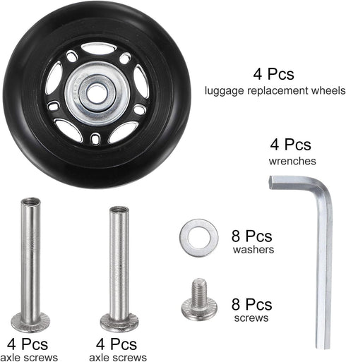 uxcell Replacement Luggage Wheels 64x24mm Suitcase Repair Kits with 4 PU Bearing Wheels, Washers, Wrenches