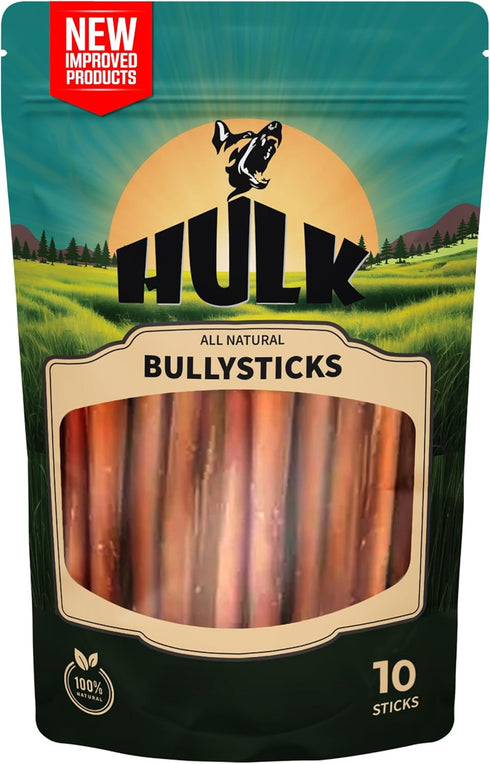 HULK Pet Products 6-inch Bully Sticks for Dogs (Pack of 10), Natural Scent & Long