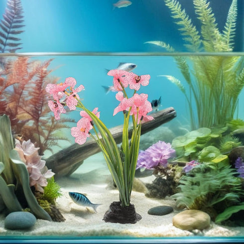2pcs Beavorty Artificial Aquarium Plant Decorations, Realistic Plastic Fish Tank Flowers, Lavender Purple Aquatic
