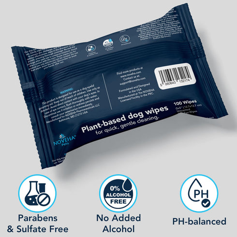 NOVEHA 100 Dog Eye Wipes, Plant-Based Eye Wipes for Dogs to Remove Eye Debris, Tear Stains & Discharge (100 Count)