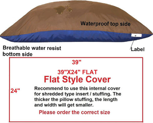 Dogbed4less Waterproof Zipper Internal Pet Dog Bed Cover for Small 35"X20" Pillow Bed - 39"x24" (Cover Only)