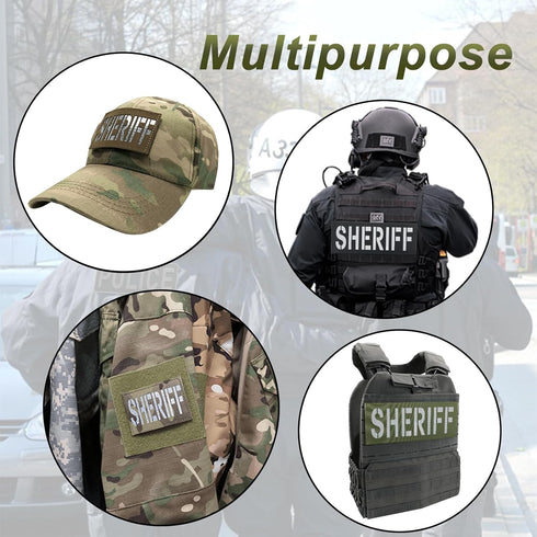 Reflective Laser Cut Sheriff Patch Small 4x1.4 inch Subdued Black for Tactical Vest Bags Backpacks