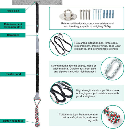Outdoor Bungee Tug Toy - Dog Toy Hanging from Wall, Interactive Chew Rope Toy for Large Breed Puppies & Small Dogs