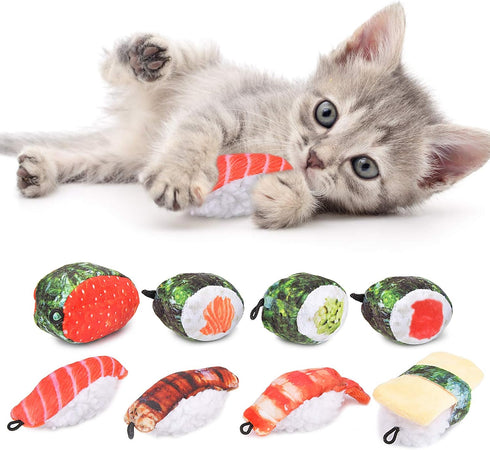 REKOBON Catnip Toys, 8 Pack Kitten Toys for Indoor Cats, Bite Resistant Chew Toy with Sushi Roll