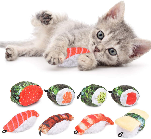 REKOBON Catnip Toys, 8 Pack Kitten Toys for Indoor Cats, Bite Resistant Chew Toy with Sushi Roll