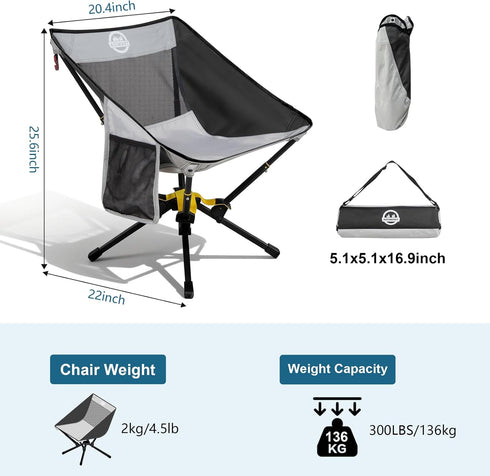 ADSMART 300 Lbs Portable Camping Chair Lightweight Folding Chair for Camping - Outdoor Chair Supports - Camp Chair