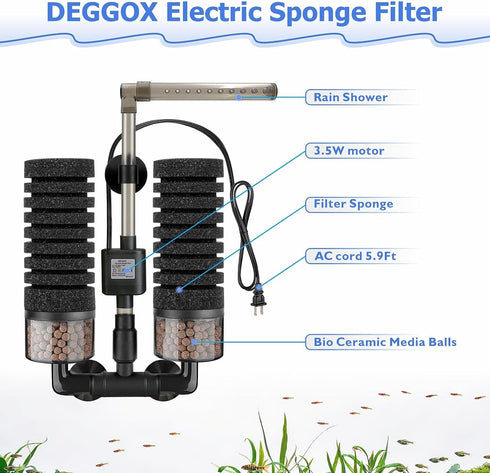 2 20-55 Upgrade Aquarium Electric Power Sponge Filter with Submersible Pump Ultra-Quiet Motor with Bio Ceramic Media