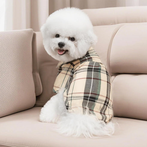 PUPTECK Cute Plaid Dog Shirt, Soft Puppy Cat Polo T-Shirt for Small Medium Dogs, Boy Girl Outfit, Costume M