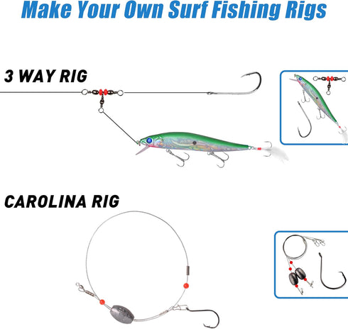Saltwater Fishing Gear, 131pcs Surf Fishing Tackle Kit with Lures, Rigs, Sinker, Hooks, Accessories