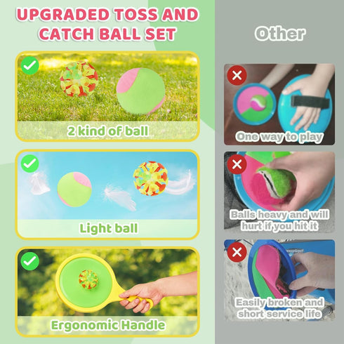 Toss and Catch Game Ball Set - 2024 Upgrade Handheld Sticky & Suction Rackets with 2 Balls, Summer Yard Beach Toys for