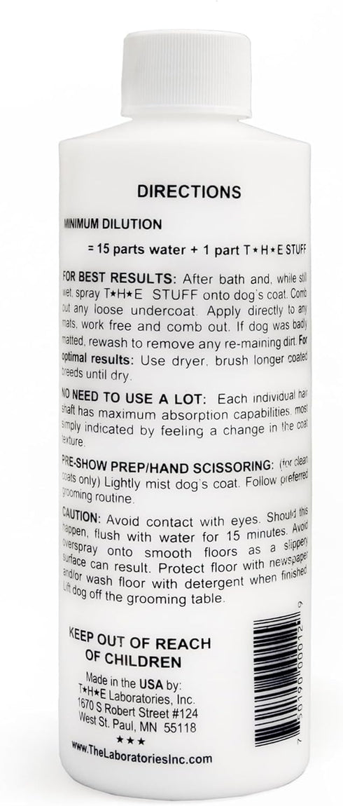 The Stuff Leave-in Dog Conditioner and Detangler Spray, 12oz Concentrate 15:1 for Matted Dog Hair