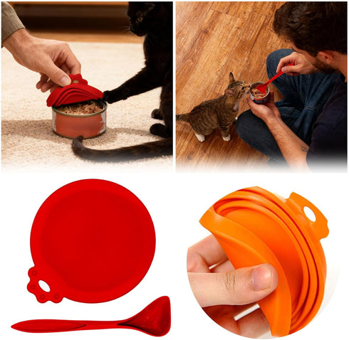 Generic Reusable Silicone Pet Food Can Lids with Measuring Spoon Airtight Seal for Cat and Dog Food Cans Keep Wet Food