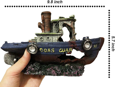 Aquarium Large Shipwreck Decorations, Lifelike Resin Pirate Ship Decor for Fish Tank