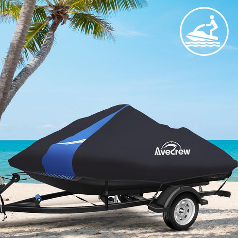 Jet Ski Cover Waterproof - 250D Trailerable PWC Cover Fits Yamaha Seadoo Kawasaki Boats with Two Air Vents