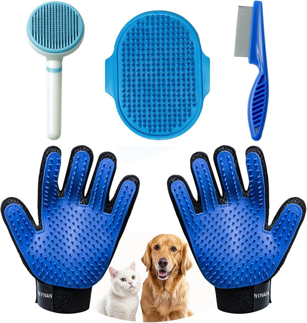 NVNAN 5 Piece Dog Grooming Brush Set with Grooming Gloves, Deshedding Comb
