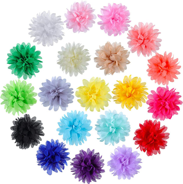 WILLBOND 20 Pcs Pet Flower Collar Bow - 3.1 Inch Multi Color Soft Chiffon Bow Tie Charms for Dogs