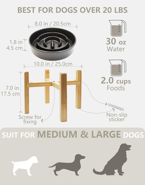 MOPANG 2.0 30oz, 8in, Ceramic Slow Feeder Dog Bowls Elevated, Cups Slow Feeder for Medium Dogs, Puzzle Maze Bowl