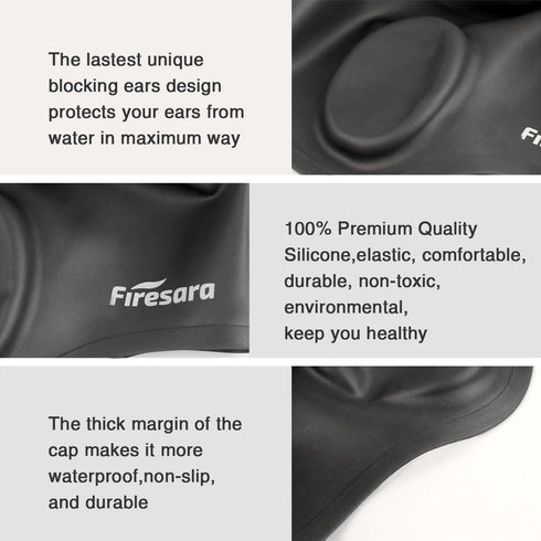 Firesara Swim Cap, Updated 3D Ergonomic Design for Women, Kids, Men, and Adults with Nose Clip and Ear Plugs