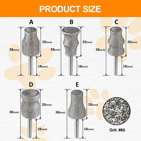 '-5PCS 1/8" Diamond Rotary Pet Nail Grinder Bits Dog Nail Grinder Replacement Head Replacement Grinder Wheel for Animals