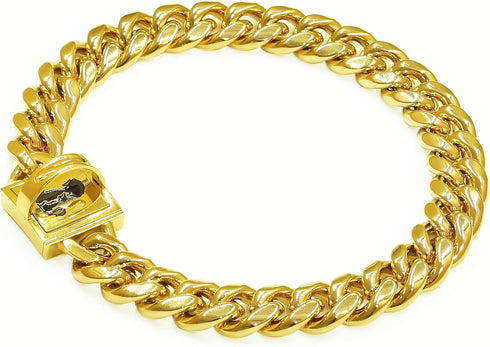 Heavy Duty Cuban Link Chain Dog Collars - 15MM Gold/Silver Stainless Steel Metal Training Collars for Large Medium