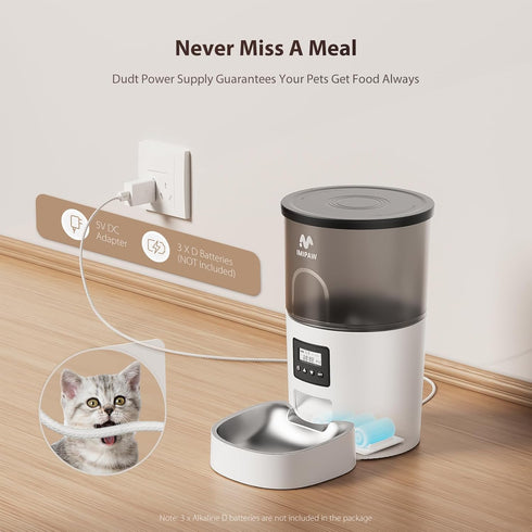 Automatic Cat Feeder - 3L Timed Pet Dry Food Dispenser with Clog-Free Design, Auto Feeder for Cats, 1-6 Meals Per Day