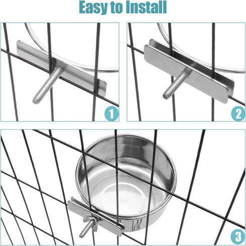 Dog Bowl Stainless Steel, Pet Hanging Food Water Bowl, Cage Feeding Cup Feeder for Dogs, Cats, Rabbits, Birds (Medium)