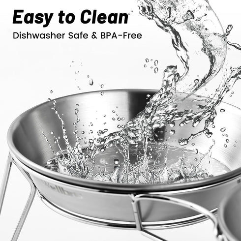 Elevated Cat Bowls, 5.9 Inch Wide Stainless Steel Food Bowls with Metal Stand, Raised Dish for Cats & Kittens, Whisker