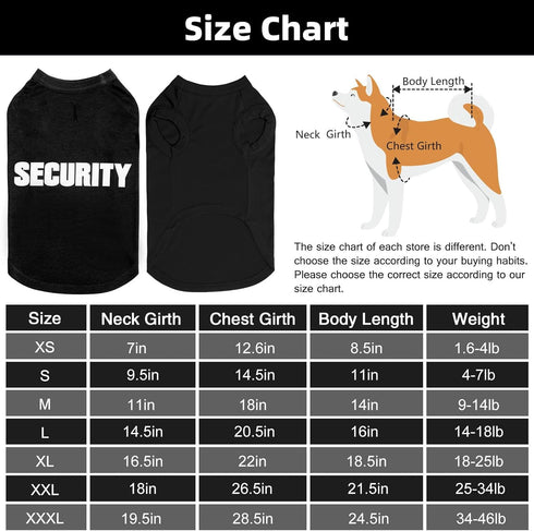 BINGPET Security Dog Shirts, Soft Cotton Puppy T-shirt, Lightweight Dog Costumes Tank Top Vest for Small Medium Large