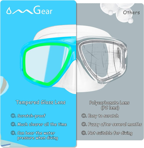 OMGear Kids Swim Goggles with Nose Cover, Fabric Strap Dive Snorkel Mask for Children (4-16)