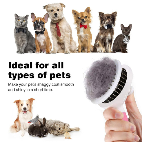 Dog Brush with Release Button - Self-Cleaning Slicker Brush for Grooming, Shedding, Massaging, Pink