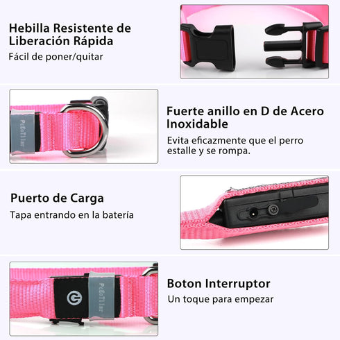 PcEoTllar Light Up Dog Collar for Night Walking, LED Rechargeable Color Changing, Waterproof for Large Medium Small Dogs