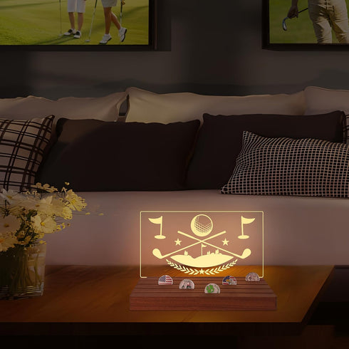 CoolGift Mart Light Up Golf Ball Marker Display, Wooden Acrylic Accessories with Warm White Color Lights USB Powered