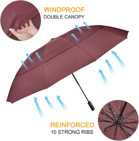 Prospo 62 Inch Large Travel Umbrella - Windproof Compact Reverse Folding Golf Umbrella with Automatic Open Close