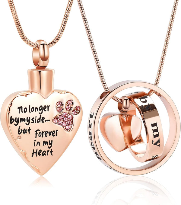memorial jewelry Forever in My Heart, Pet Cremation Jewelry for Ashes of Dog/Cat, No Longer by My Side Funeral Keepsake