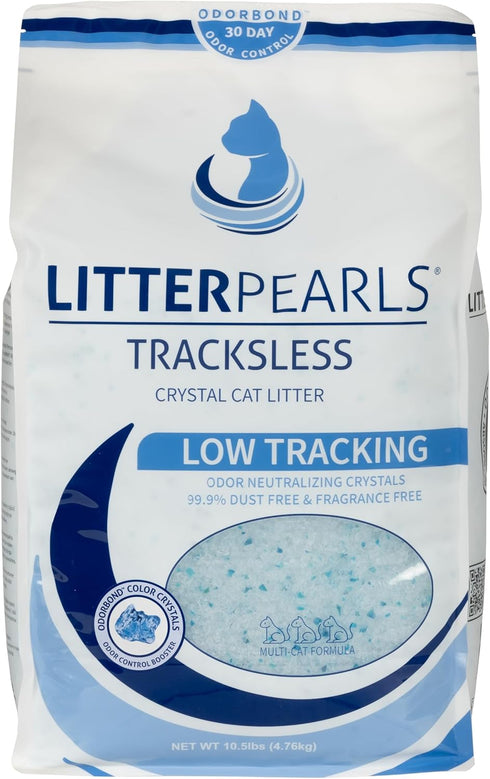 Litter Pearls Tracksless Unscented Non-Clumping Crystal Cat Litter with Odorbond, 10.5 lb, White, Clear and Blue
