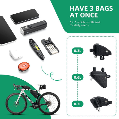 ROCKBROS Bike Triangle Bag - Waterproof Bike Frame Bag for Cycling Accessories - 3 Pieces Combi for Mountain Road Bike