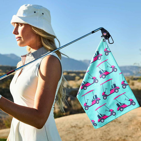 Golf Towels for Golf Bags Value 2 Pack 21"x16" and 12"x8" Set with Magnetic Retractable Carabiner