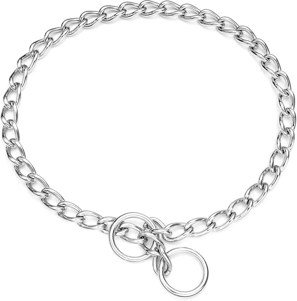 Heavy Duty Chain Dog Collar, Stainless Steel Metal Link for Training and Walking (15.5inches)