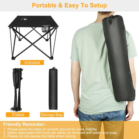 iMounTEK Folding Camping Table with Storage Bag Portable Picnic Table Lightweight Travel Desk with Cup Holder Carrying