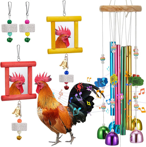 VioraWhite 7 Pcs Chicken Toys, Hanging Chicken Wind Chime, 2 Pcs Coop Mirror