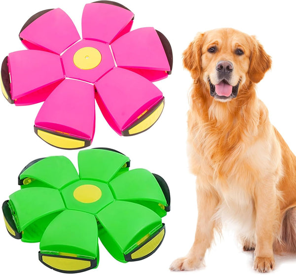 Dog Flying Disc Toy - Pet Toy Flying Saucer Ball with 3 Lights - Outdoor Games for Dogs (Green + Pink, 2PCS)