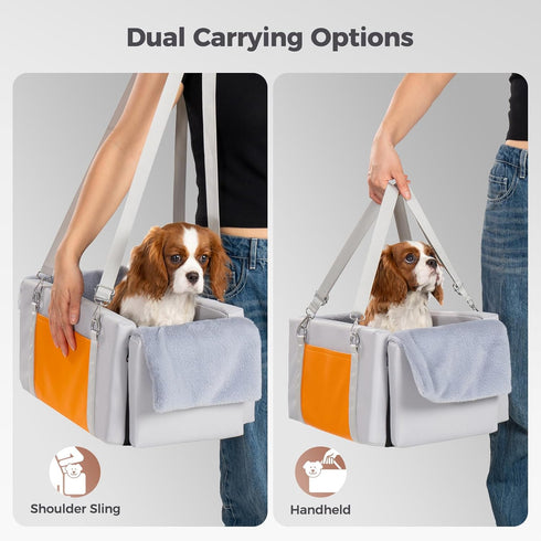 Avont Center Console Dog Car Seat with Double Protection Seat Belts, Armrest Middle Console Booster Travel Carrier