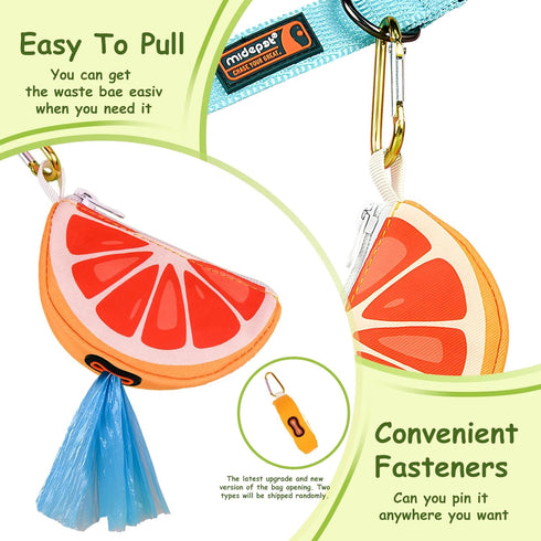 BlissBud Grapefruit Shape Dog Poop Bag Holder and Carrier - Leash Attachment Poo Bag Dispenser with Stylish Cute