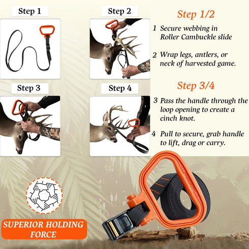MULTUS Sportsman Deer Drag and Hunting Gear Tie Down Pull Strap, Hunting Accessory for Men