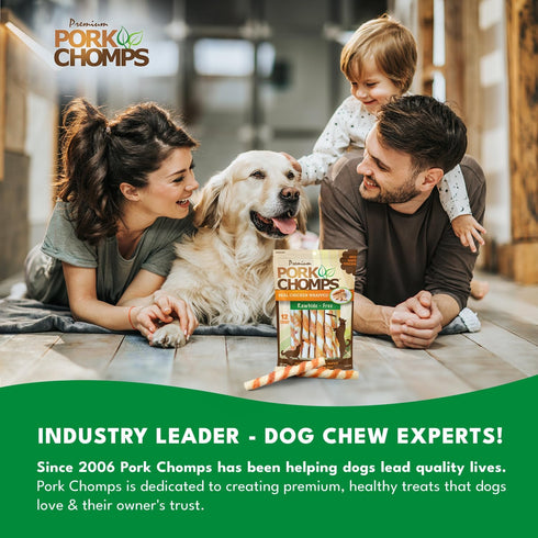 5 Inch 12 Count Pork Chomps Baked Pork Skin Dog Chews, Mini Twists, - Real Chicken Wrap - Long-Lasting Treats for Dogs
