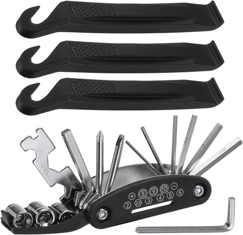 HARFINGTON 16 in 1 Bike Repair Multitool - Portable Bicycle Mechanic Tool Kit with Tire Levers