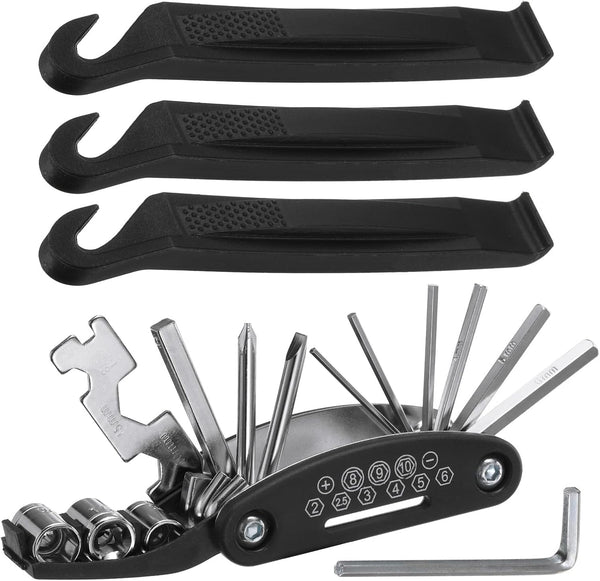 HARFINGTON 16 in 1 Bike Repair Multitool - Portable Bicycle Mechanic Tool Kit with Tire Levers